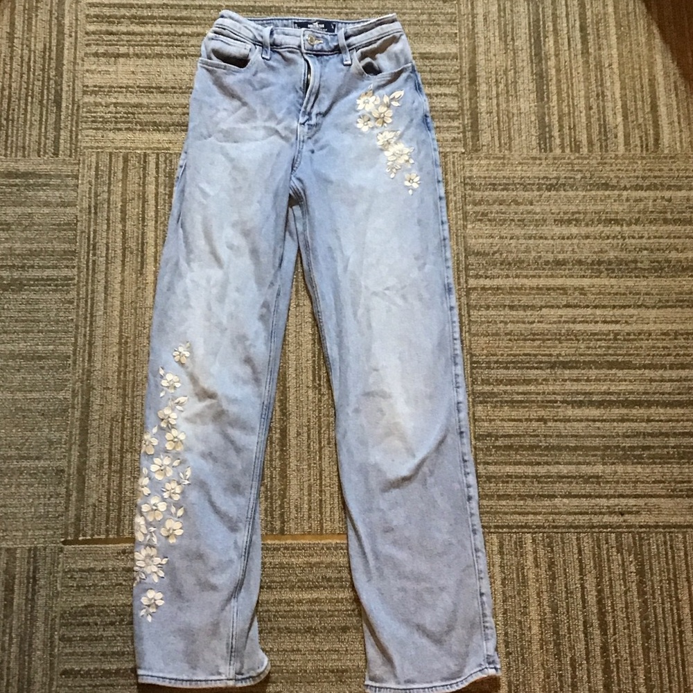 Hollister Denim with White Floral Accents
